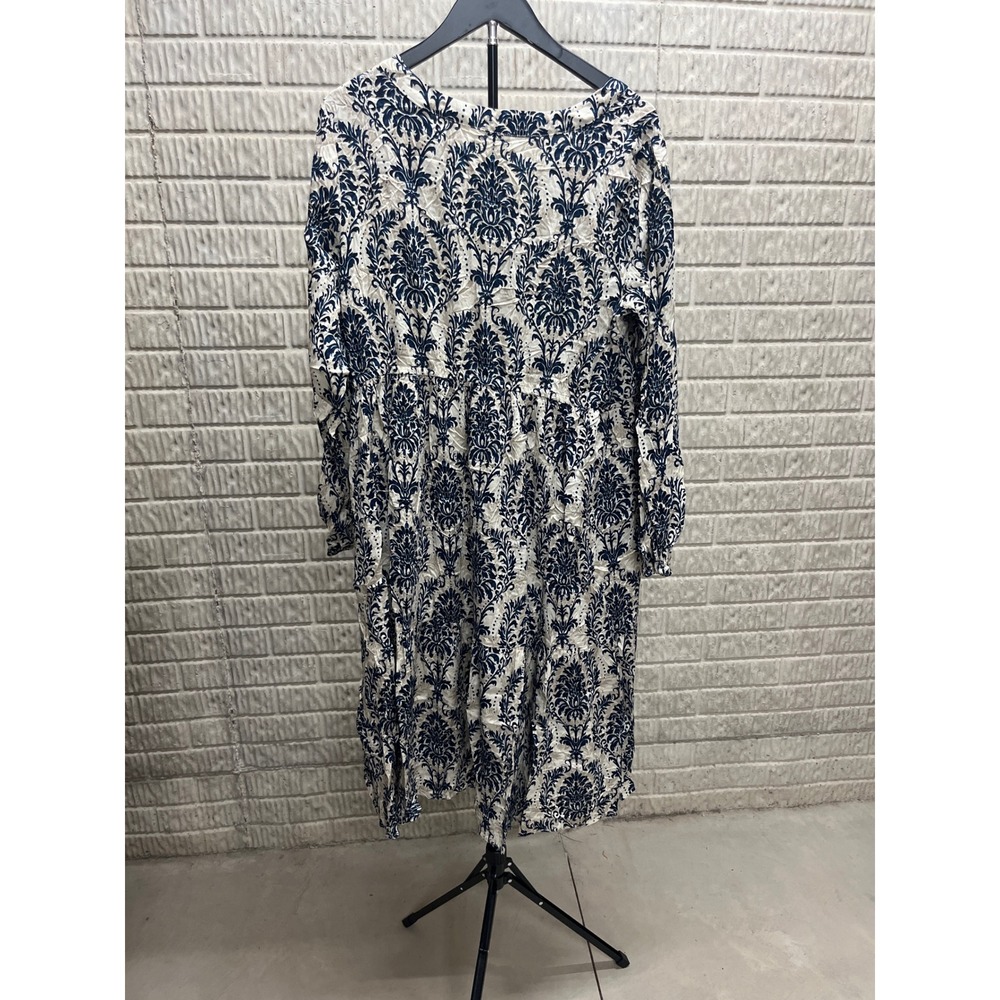Cupshe Navy Blue Damask Print Long Sleeve Midi Dress 1X DGA05A4L001TG Boho New